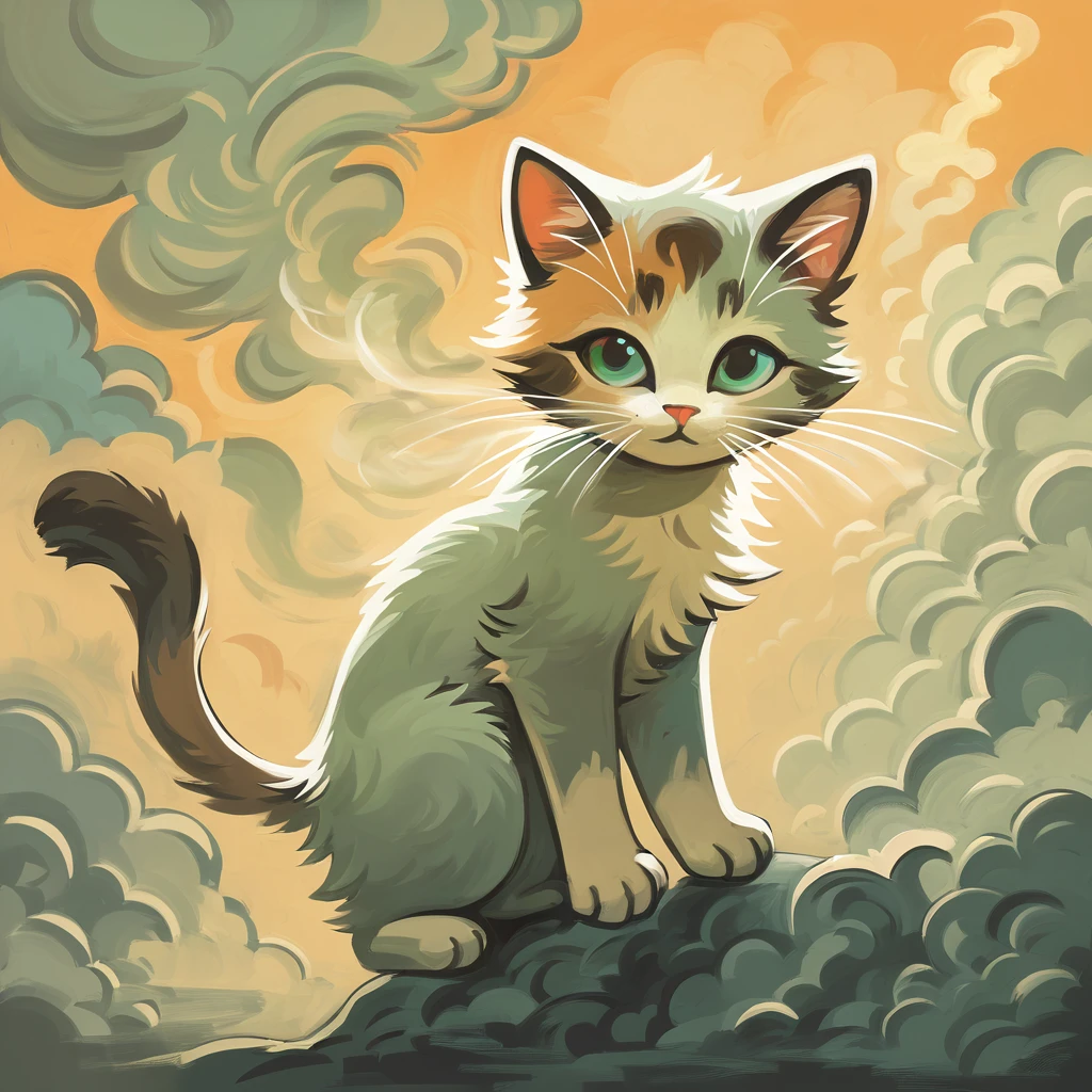 mist and smoke and kitten in expressionism art style
