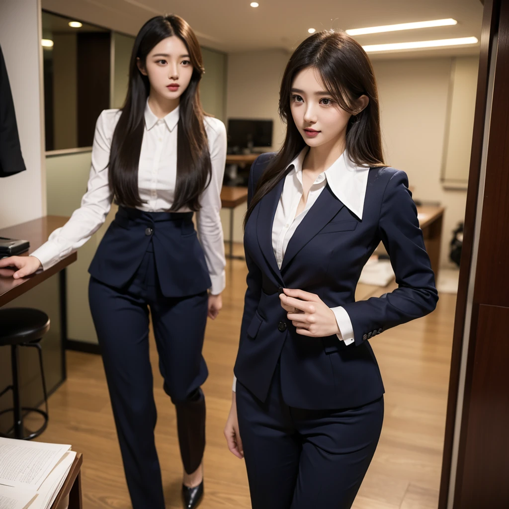 Beauty、BeautyOL、Detailed face、Realistic、beautiful girl、Beauty、Office Lady Uniform、beauty、Beautiful woman、Show off a slim waist、Handsome woman、Tight pants look、suit、Sexy pose、