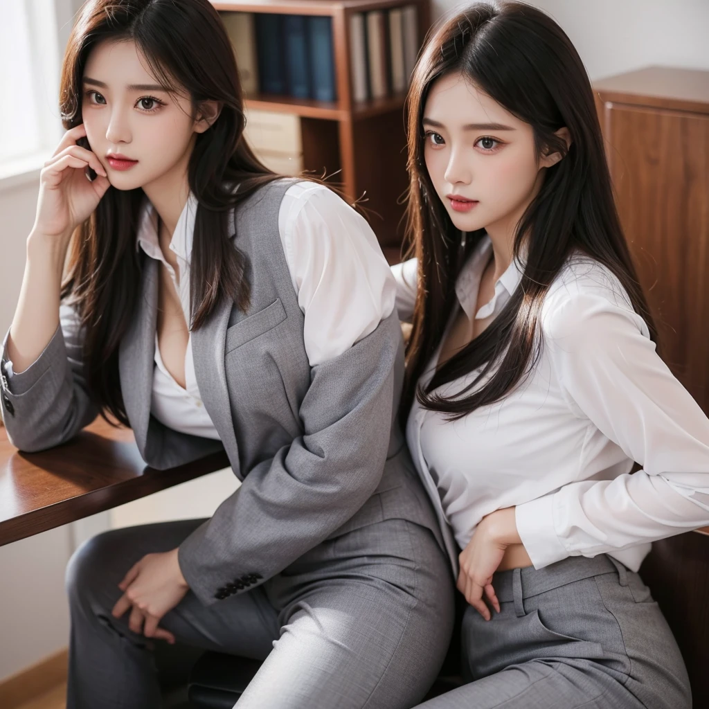 Beauty、BeautyOL、Detailed face、Realistic、beautiful girl、Beauty、Office Lady Uniform、beauty、Beautiful woman、Show off a slim waist、Handsome woman、Tight pants look、suit、Sexy pose、