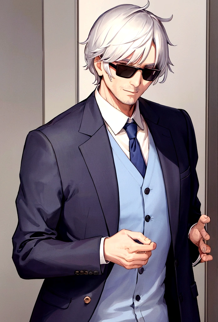 mature man with social clothes and social clothes only upper body and make his face anonymus