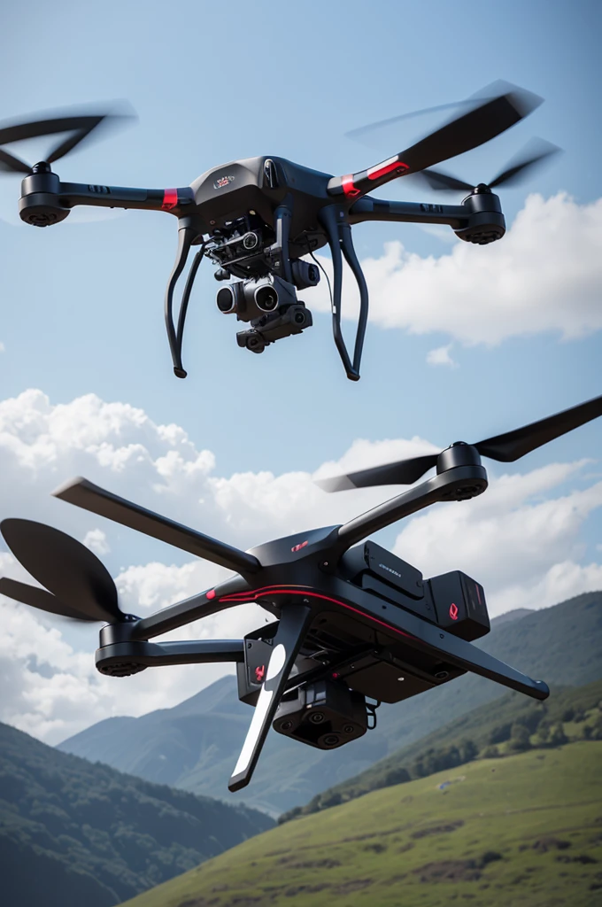 a drone that makes and graphs flying with large propellers