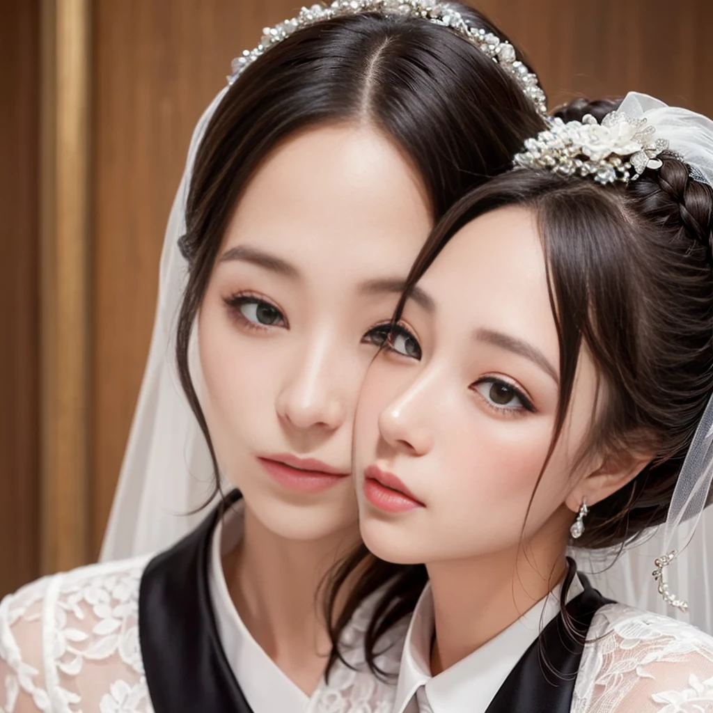 (1 female)、(1 male:1.1)、(so beautiful)、(Beautiful Face:1.5)、(Detailed face:1.4)、(Groom spreads bride&#39;s legs:1.4)、(White panties are visible)、(Groom touches bride&#39;s crotch)、(Bride sitting in a chair at the reception)、(she is wearing a miniskirt prom dress)、(Groom in a white suit:1.2)、(barefoot)、(At S.F.W.)