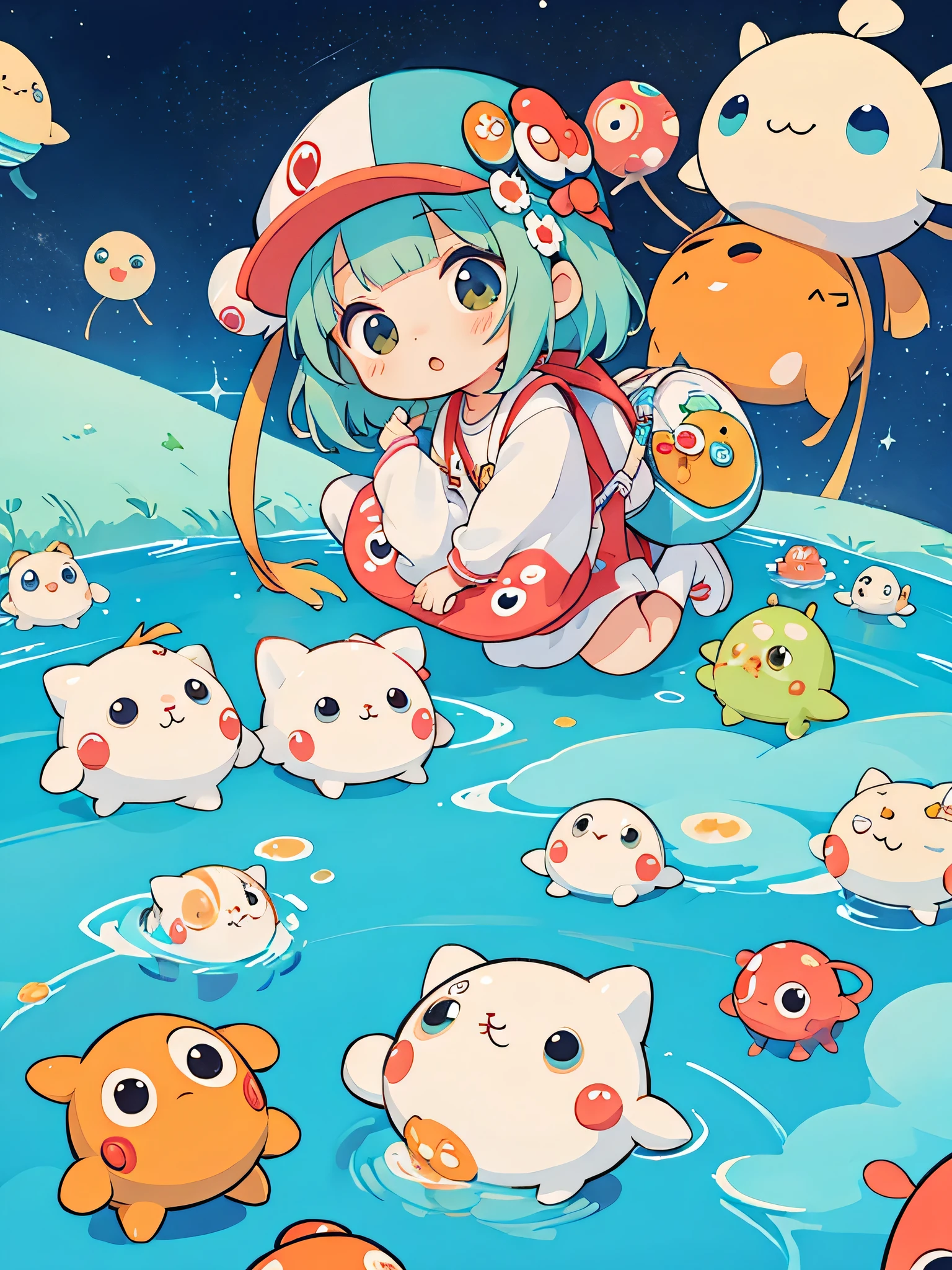 Takashi Murakami style, Kawaii Design, The most beautiful girl of all time、Chibi, Cute Alien、Mars exploration、