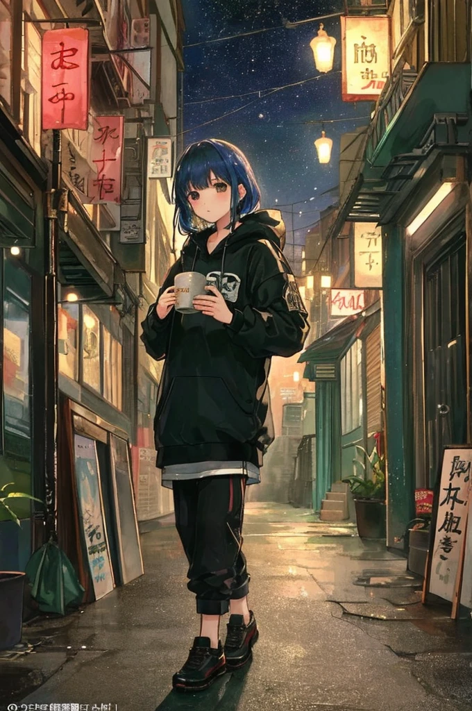 (masterpiece、Highest quality、Highest quality、Official Art、Beautiful and aesthetic:1.2)、Near future、Blade Runner、Slum Street、Late at night、Lo-fi Hip Hop、Cafe with small lights、Residential Street、silence、It&#39;s raining a little、A view without people