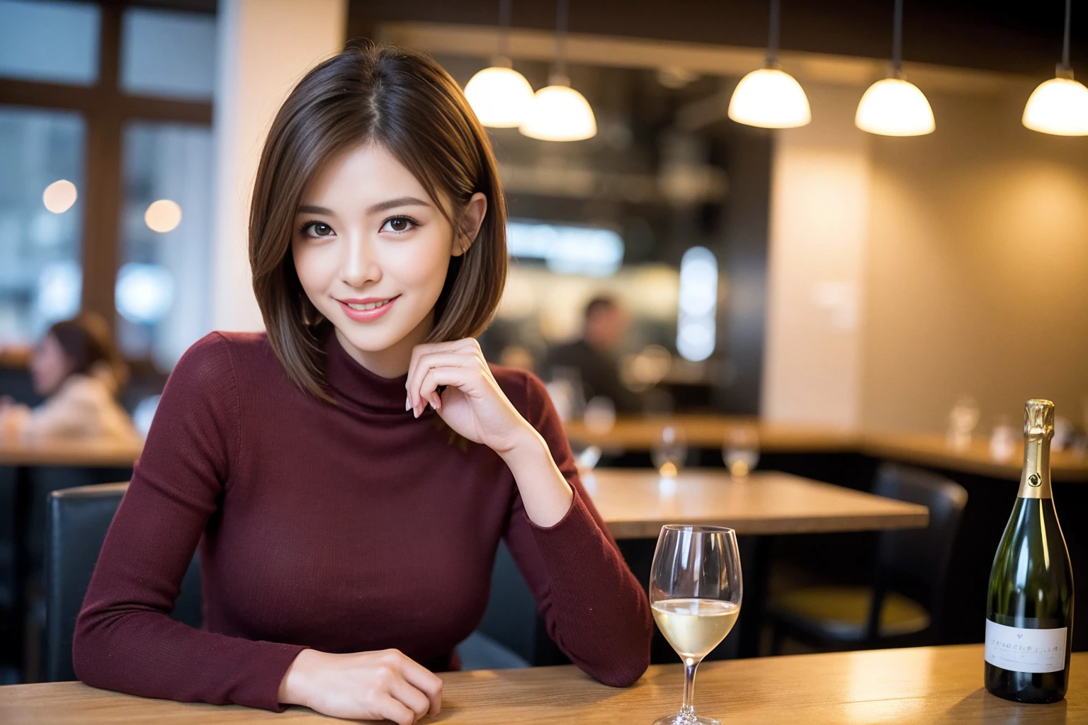((Highest quality、8K、masterpiece:1.3))、cute、slimカップル、modelカップル、(Realistic, Intricate details:1.2), full-course dinner、Wine Party、Amazing view of the sunset sky and clouds、A bright smile、The wonderfulness of smile、Bright image、The beauty of wine, Beautiful Face, blue eyes, The light shines on your face, Blushing, short hair,Bright Face、 (Age 37), Age 34, red wine 、Appetizers、Italian food、Wine bottle、Champagne、sparkling wine、Two beauties、Brown Hair、Shortcuts、Long sleeve shirt、dress、Beautiful woman 1, (slimな顔), (The body is slim), (Brown Hair), (Shortcuts), cheeks turn a little red,Attractive beauty、restaurant, In a prominent place (From the waist up) Nova Frog Style, actress, model, Upper Body, White wine, slim, wine glass, 中央に置かれたwine glass, smile, (smile: 1.15), Beautiful fine grain, Depth f/2,saturation, High Contrast, Strong light and shadow,Moist Body:1.5、3D texture、Delicate eyes、Brown Hair、The hair is very shiny、