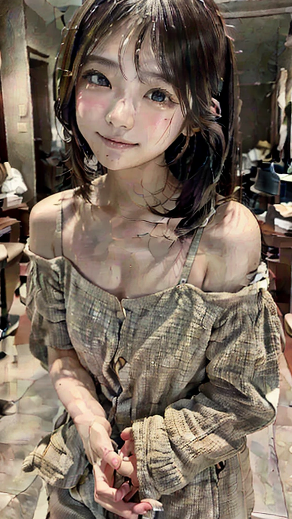 Highest quality, Face Focus, Soft Light, Ultra-high resolution, (Realistic:1.4), RAW Photos,
1 Japanese girl, alone, cute, (pupil, Light in your eyes),  Beautiful face in every detail, (Small box),(High resolution detail of human skin texture),
(Long Hair),
indoor,
Damask Shirt Dress,
(Portraiture)