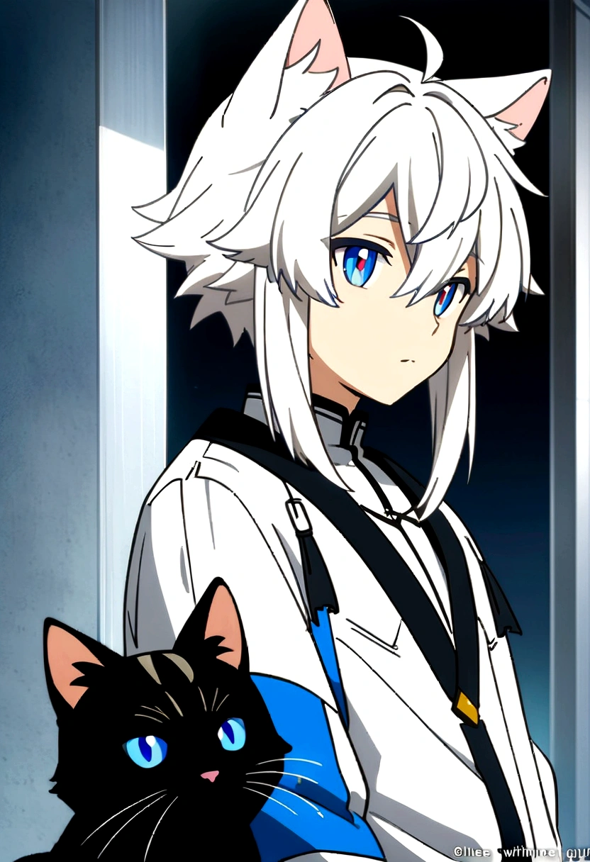 anime, A boy with white hair and blue eyes wore a white jacket., tall anime guy with blue eyes, anime boy, anime with cat ears, detailed anime character art, anime character, cute anime catgirl, From Arknights, anime catgirl,anime art, anime character art, clean detailed anime style, anime cat, clean detailed anime art
