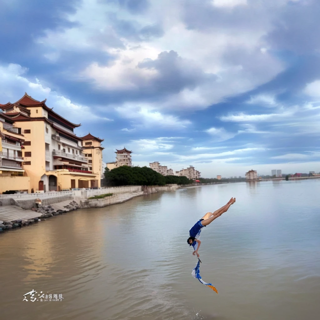 A man jumped into the water in broad daylight, baotou china, Guangjian, nanquan, sha xi, girl, Inspired by Zhang Sengyao, author：Sim Che Tsai, New China, Inspired by Fei Danxu, riverside, Xue Han, Hangzhou, jin shan, wei wang, Inspired by Liu Haisu