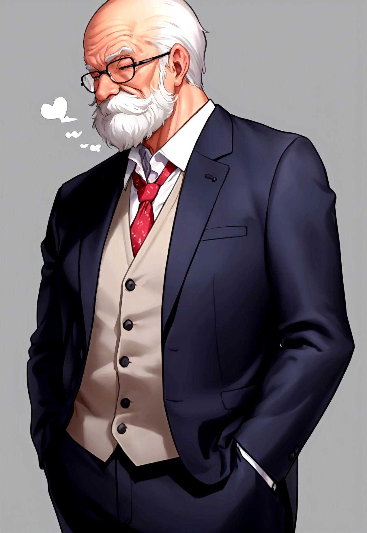 old man in a suit, only upper body and make his face anonymous