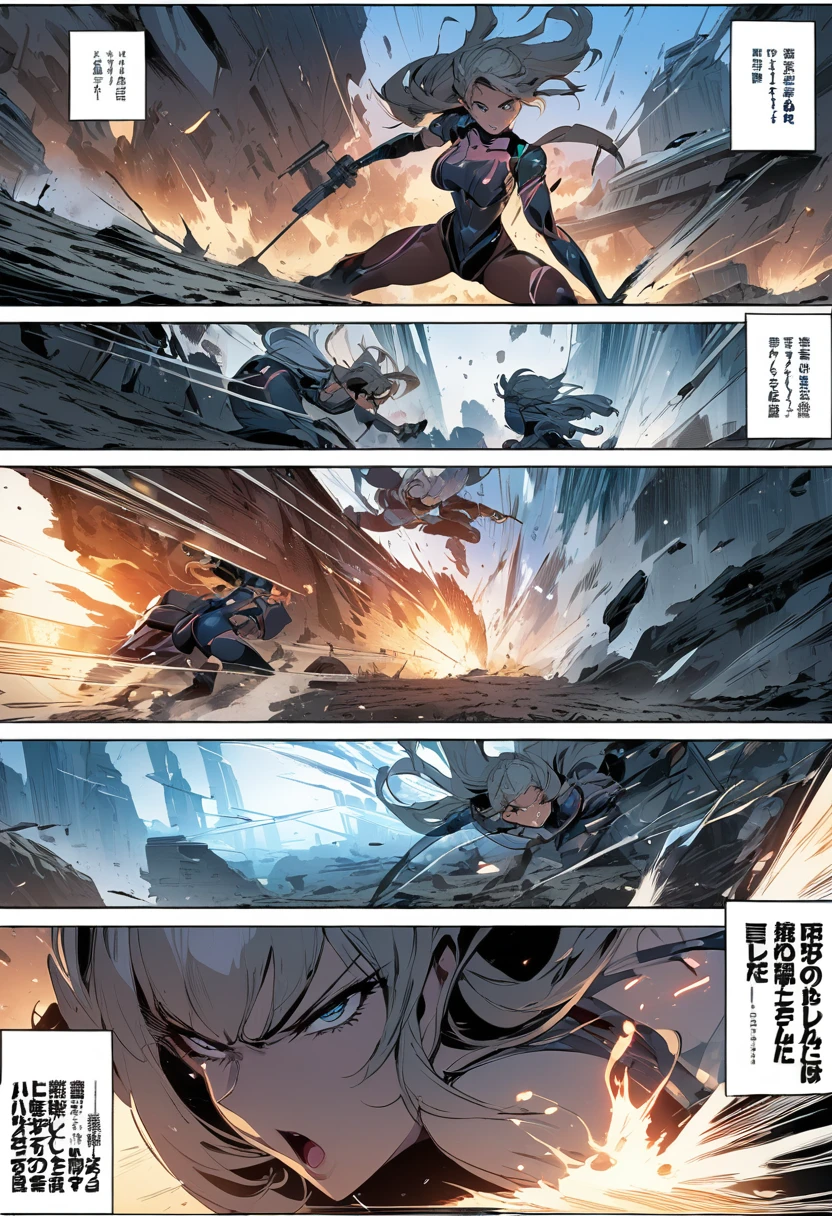 masterpiece, best quality, extremely detailed, ((Manga comic style)), ((cartoon comic page)), Futuristic Girls battles