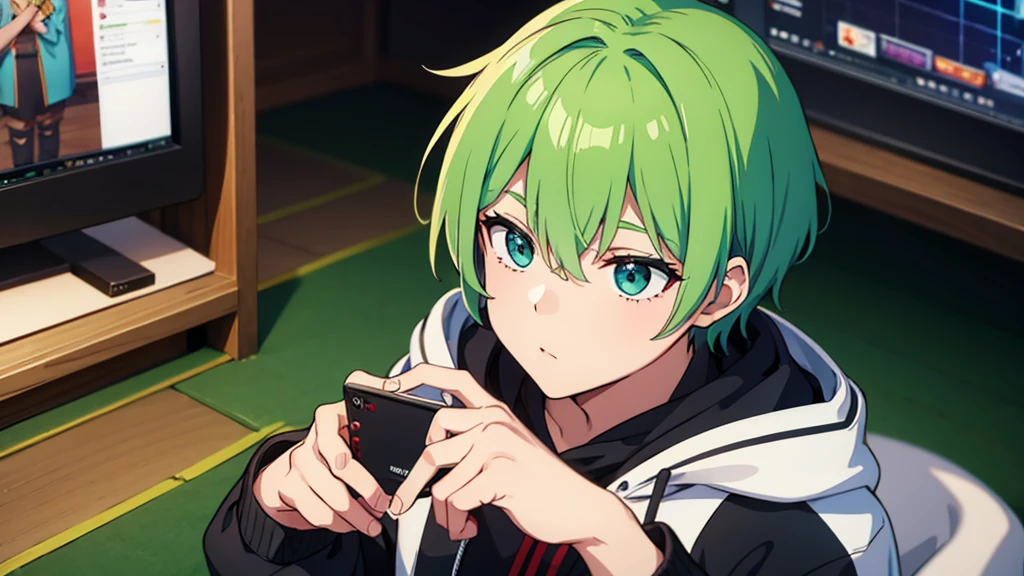 boy green hair gamming