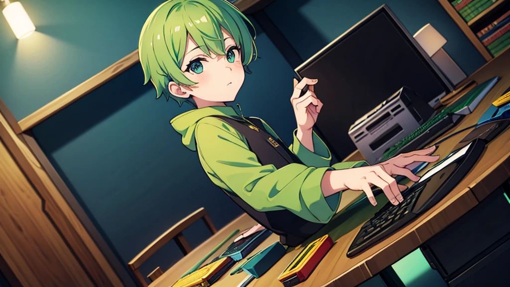 boy green hair gamming