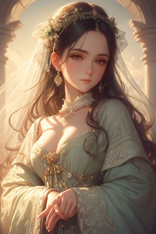 tmasterpiece，highest  quality，RAW photos，Beauty in period costume，the detail，the detail， (highdetailskin:1.2)，8k ultra high definition，SLR，Soft light，high qulity，filmgrain，Fuji XT3，Luxurious，3d depth，Complex design，delicate patterned，the lora:Jz:0.9. Pores
