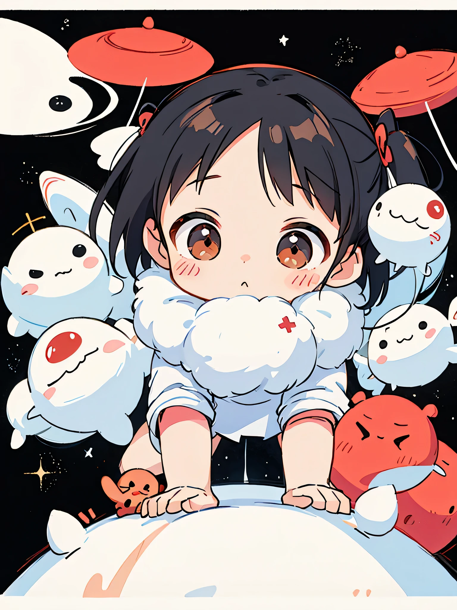 Black Star Red and White style, Kawaii Design, The most beautiful girl of all time、Chibi, Cute Alien、Mars exploration