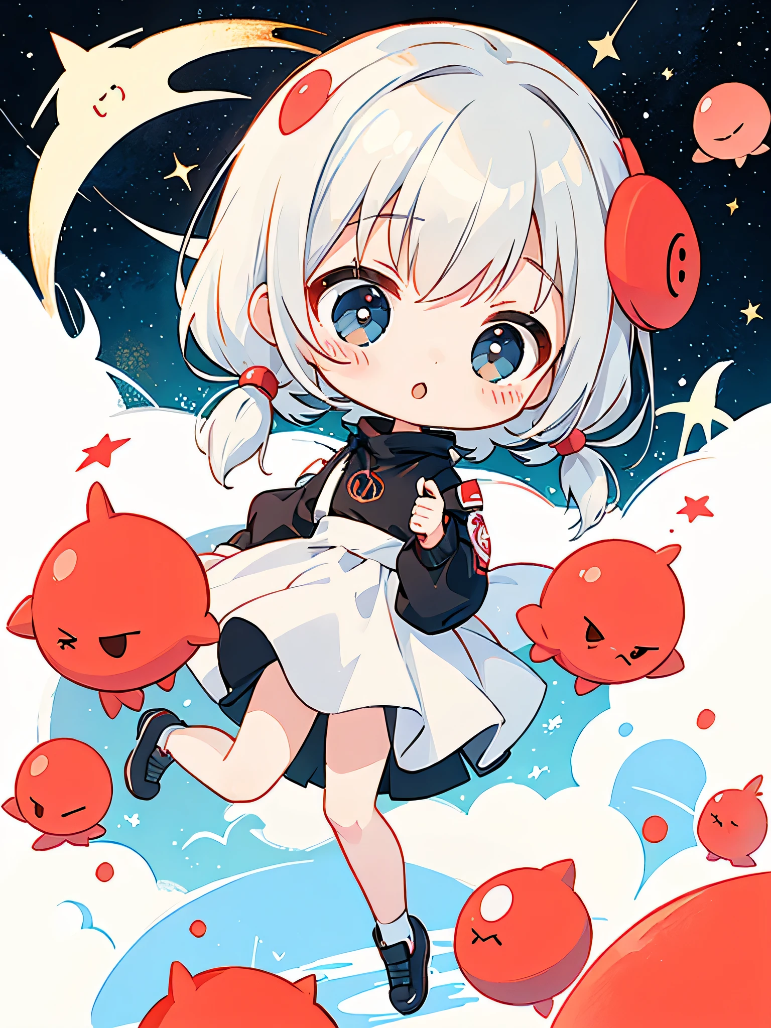 Black Star Red and White style, Kawaii Design, The most beautiful girl of all time、Chibi, Cute Alien、Mars exploration
