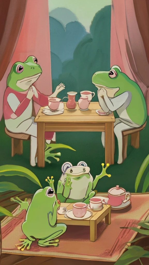 Frogs having a tea party