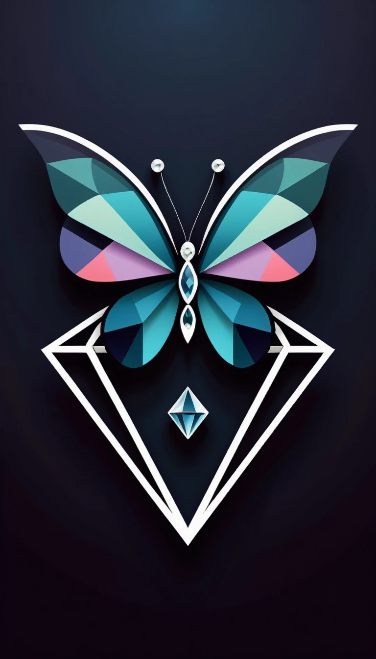 Basic logo of a butterfly with diamond, geometric, abstract, modern, like a vector, minimalistc