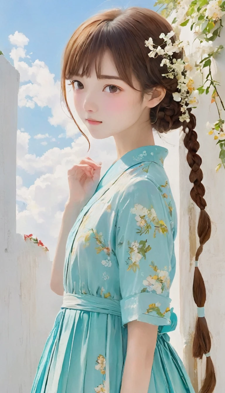 (((Simple configuration)))、(((The background is a white wall:1.2)))、One Girl、14 years old、Perfect Anatomy、絵のようにbeautiful、sketch、Very delicate、Cloud-like wall、、Floral、Delicate depiction、Abstract、Bright colors overall、Gentle color、Taisho romance、(masterpiece、highest quality、highest quality、Official Art、beautiful, beautiful:1.2)、