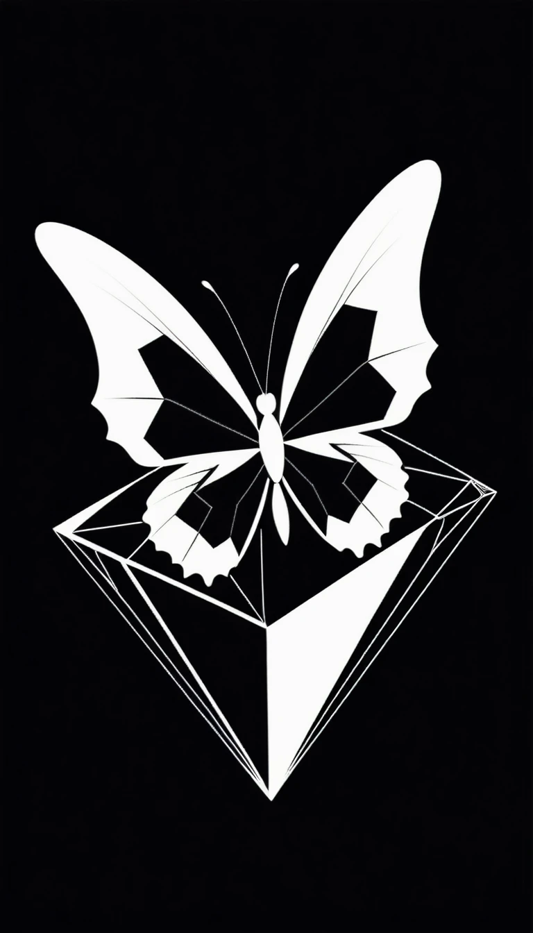 Basic logo black and white of a diamond in form of butterfly, geometric, abstract, modern, like a vector, minimalistc
