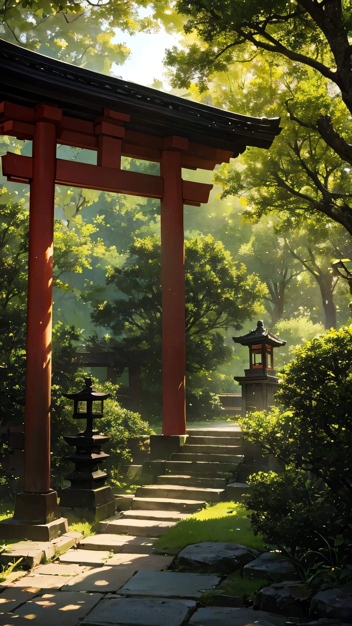 background only:2.0),(no one here),in the shrine,,afternoon,mysterious,Japanese garden,Delicate atmosphere,Green sun,(absurdres, highres, ultra detailed),masterpiece,best quality,high resolution,8k