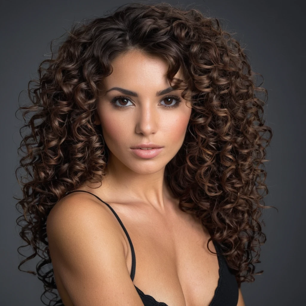 sexy woman brunette curly hair spanish