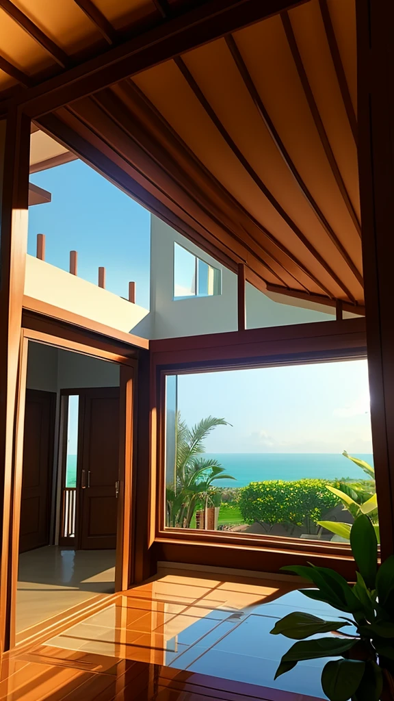 Outside view of a single window of the bungalo (villa), light time of the day, midday, 4K quality, high-quality tinted window, one window, single window