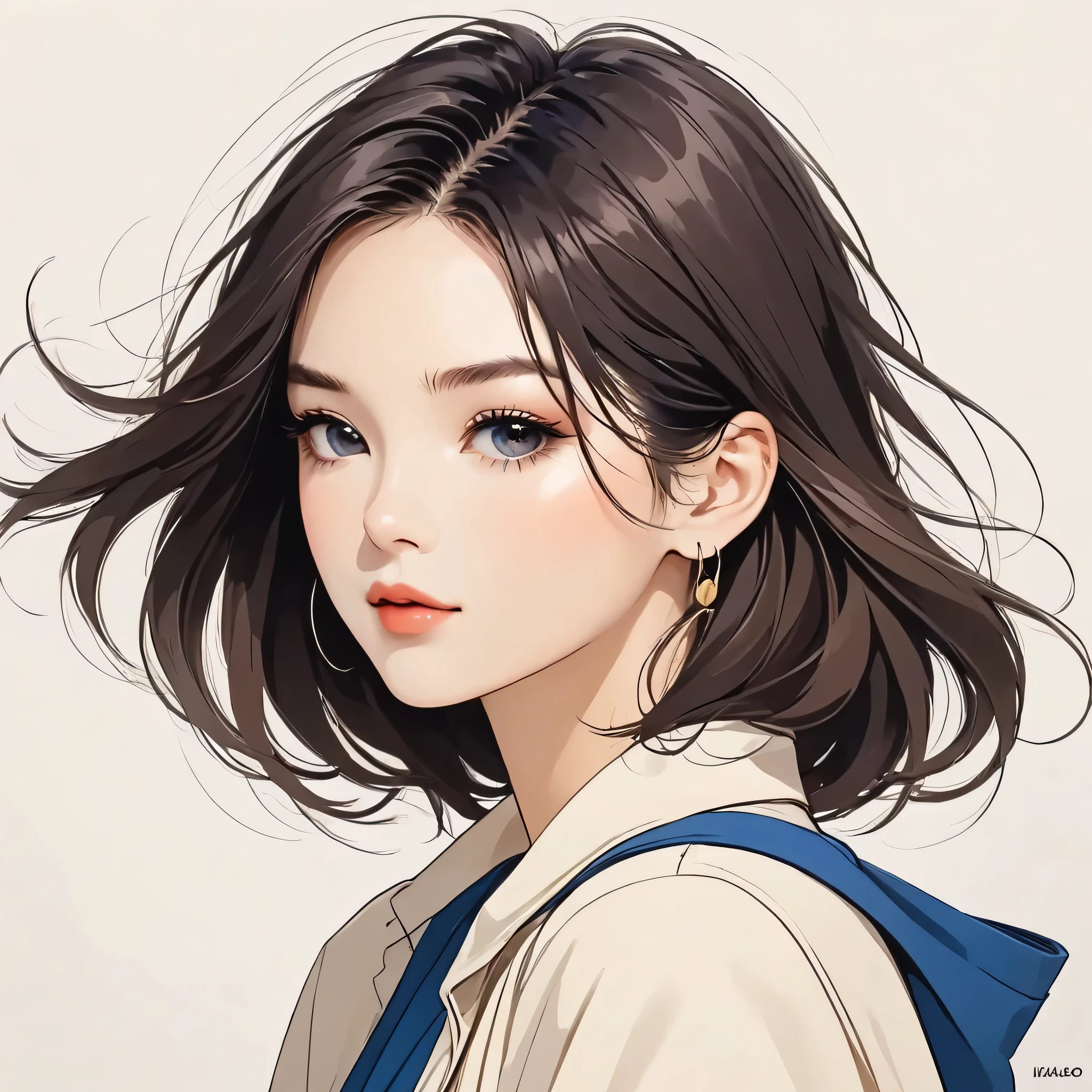 Mika Pikazo style, Simple Line Initialism，Abstract art，Urban Background, (((The most beautiful girl of all time))), Sweet face.