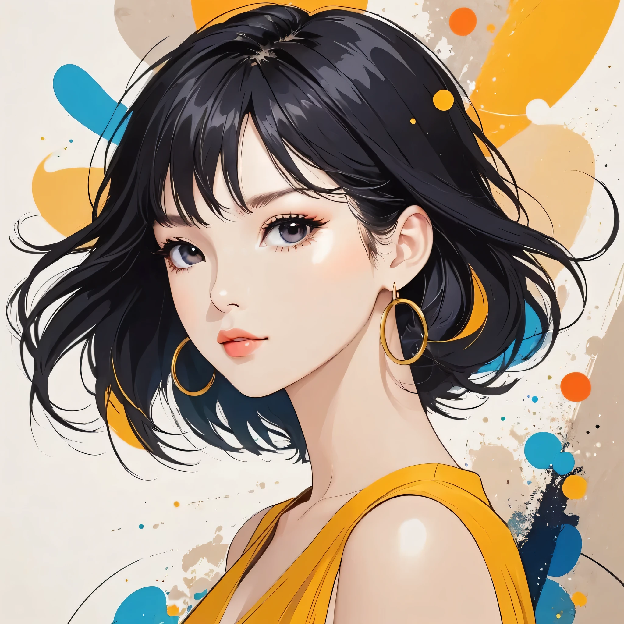 Mika Pikazo style, Simple Line Initialism，Abstract art，Urban Background, (((The most beautiful girl of all time))), Sweet face.