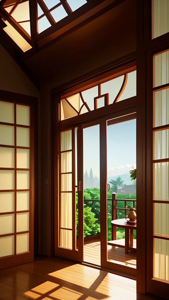 Outside view on a single window of the bungalo (villa), ((view from the outside)), light time of the day, midday, 4K quality, high-quality tinted window, one window, single window
