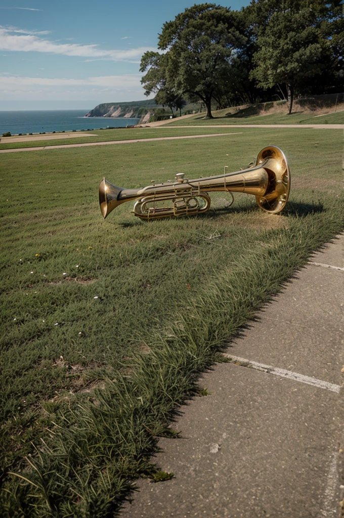 Tuba, Trumpet, Drum, Marching Band Tools, Grass Land, Cliff, Open Sea.