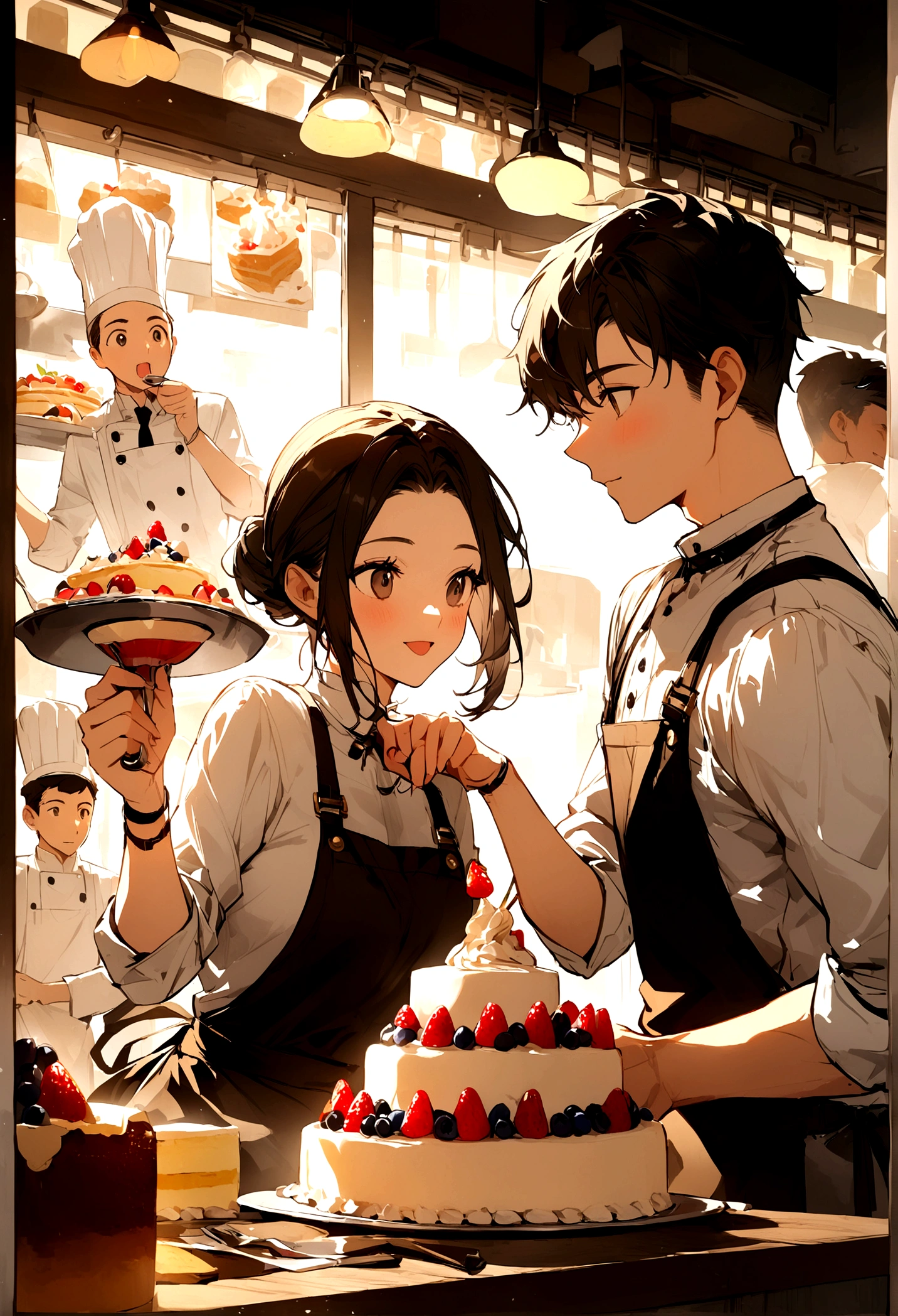 boy、girl、Pastry chef、Cake making、Poster