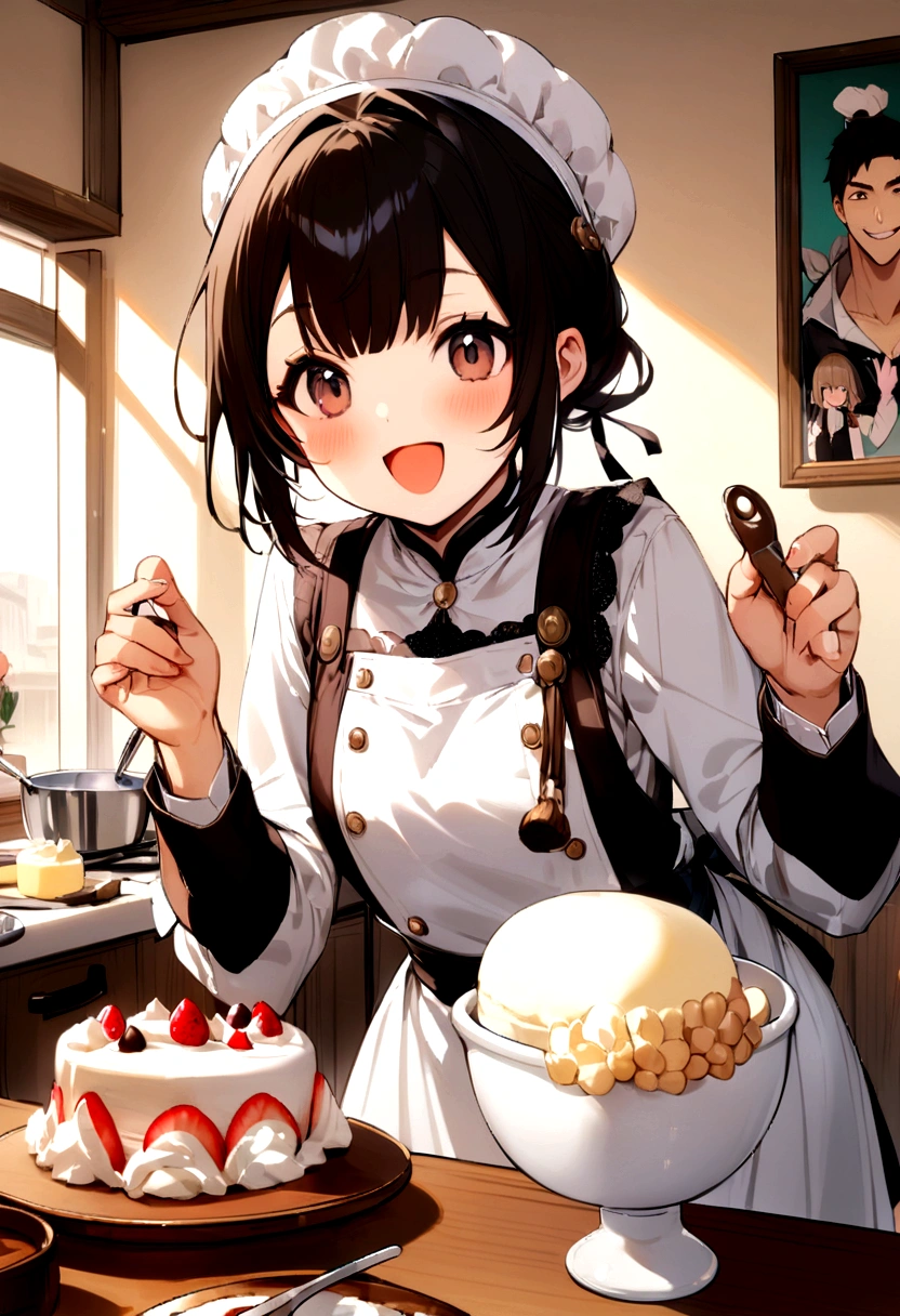 boy、girl、Pastry chef、Cake making、Poster