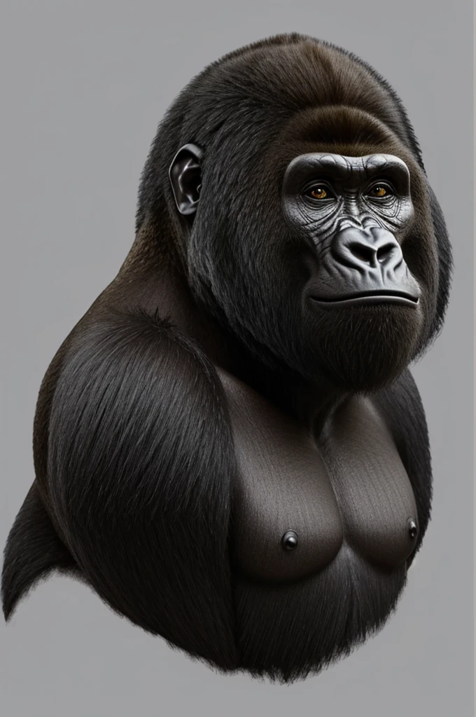 Create an anime-like drawing of a gorilla with a wig on its head