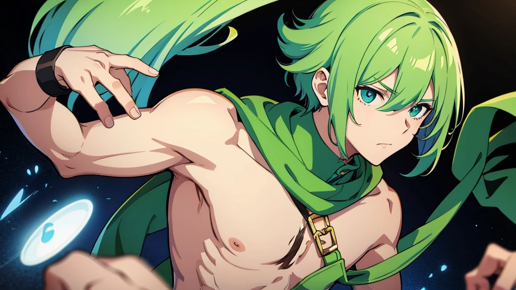 boy green hair gaming, background white