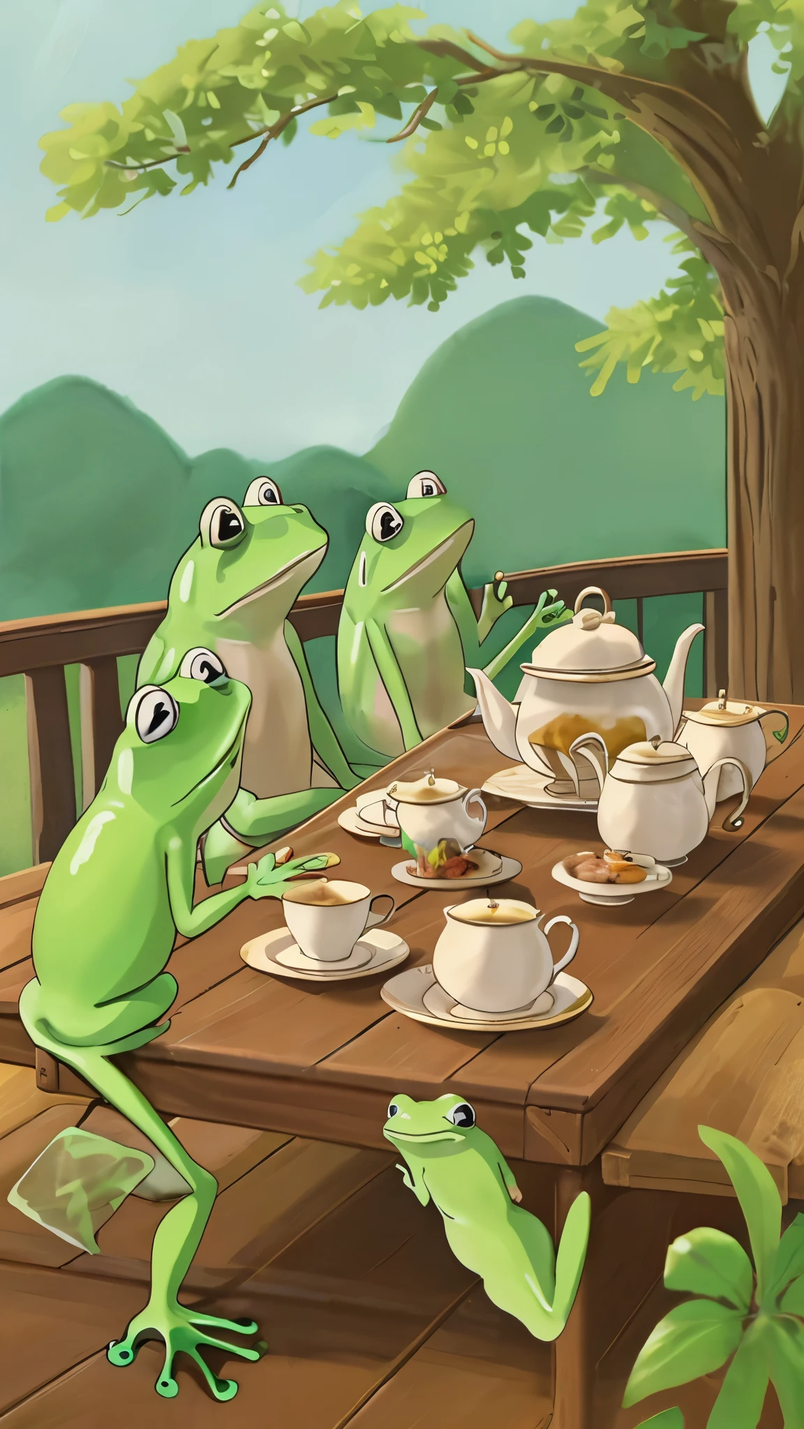 Frogs having a tea party