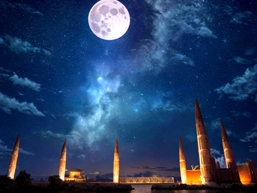 Background of a beautiful night sky with a full moon