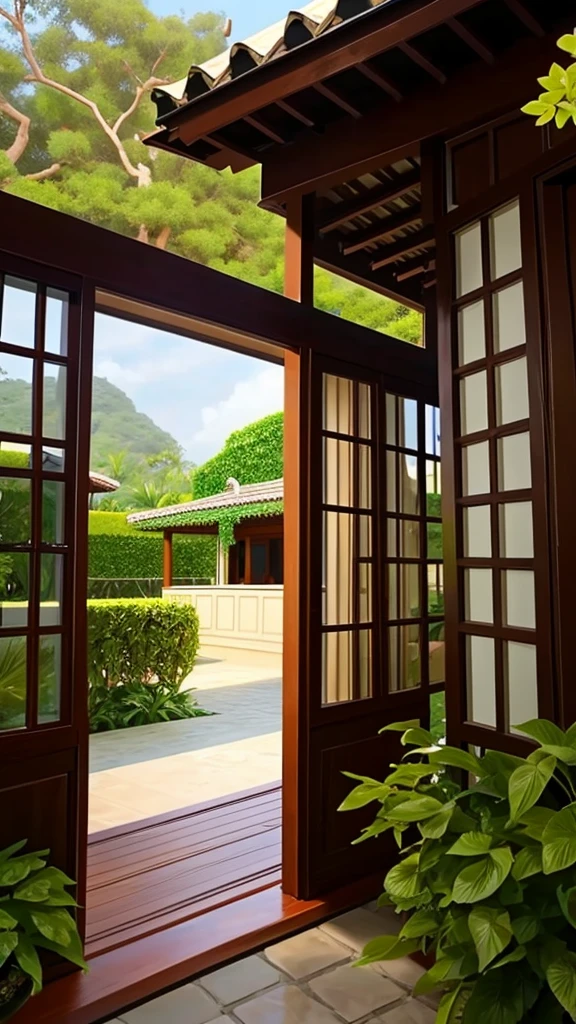 One (single) window of the bungalo, (look from the outside), look from the outside the bungalo (villa)