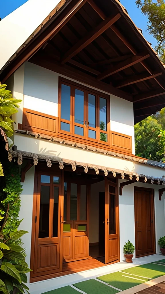 One (single) window of the bungalo, (look from the outside), look from the outside the bungalo (villa)