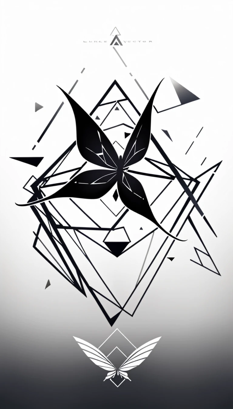 Basic logo black and white of a diamond in form of butterfly, geometric, abstract, modern, like a vector, minimalistc