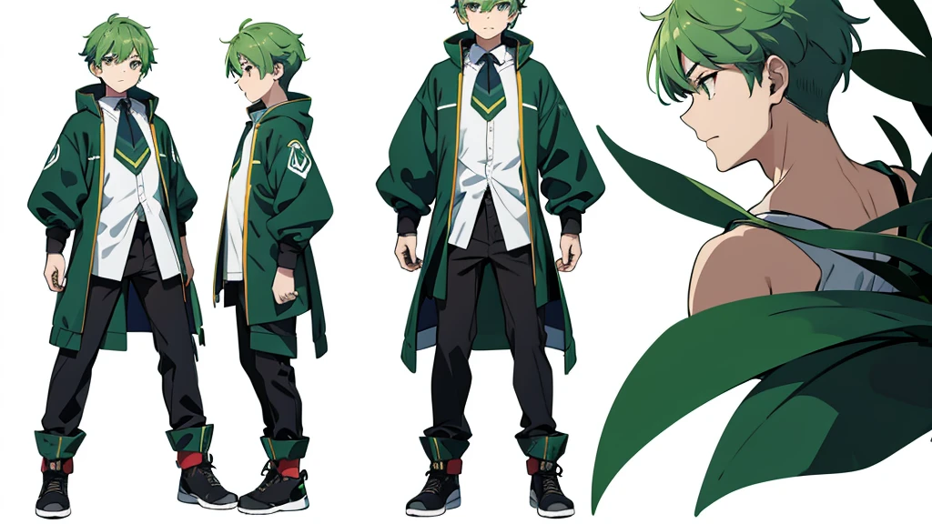 boy green hair gaming,  white background color , full body