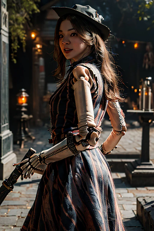 Young beautiful girl, Emma Myers, American, SOFT SMILING FACE, HAVE A BROWN HAIR, wears a old work cap, wears old-fashioned clothes, 19th century, poverty-stricken clothes, old torn clothes, 19th century period clothing, holding a bouquet, standing before her grandparents' tombstones, cemetery background, dark cities background, night time, midnight background.
The Smiling and widely mouth laughing Skeleton Woman from Bloodborne.
A black-haired girl wields the Heavy Thrusting SCYTHES and equip the SHOTGUNS from within the Elden Ring in a reverse grip.
Blooded Background.
((((Closer Face,Detailed,Two Sides,Left,Good,Right,Evil,Armies of Deads, Skeletons))))
The Monstrously Cannibalism Clockwork Flaming Lanterns from Bloodborne. The Monstrously Cannibalism Clockwork Thorny Wheels Robot Droid Nun and Knights From Bloodborne.
a close up symmetrical portrait of a cyberpunk gangster, biomechanical, mshn robot, splashes of orange red, hyper realistic, intricate design, (insanely detailed:1.4), (extremely fine details:1.35), Extremely sharp lines, steel, cinematic lighting, Photorealistic, a detailed painting by Ayami Kojima and Lilia Alvarado, (best quality, high quality, absurdres, intricate detail, masterpiece, cinematic), highly detailed, motion blur, film grain, noise, lens effects,