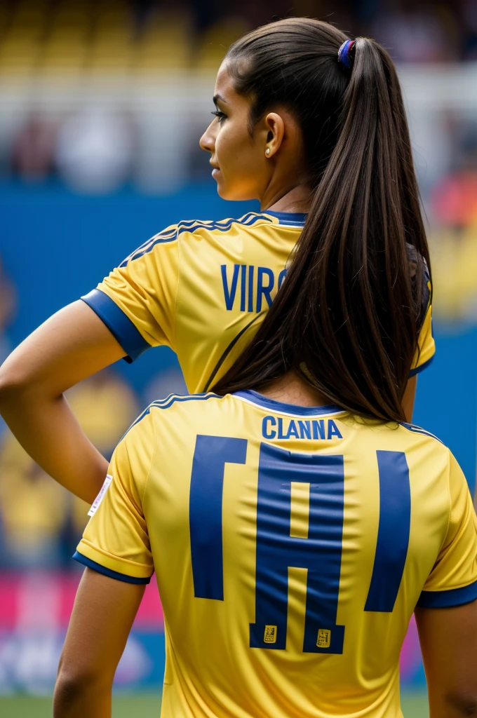 Woman from behind with the Colombia national team shirt that says Viviana 