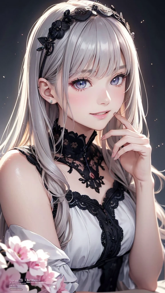 masterpiece、Highest quality、High resolution、High-quality images、8K, 1 Girl、Skin Radiance、Texture of skin and clothing、Expression of fine eyes、Shiny silver hair,Long Hair Girl, Manga inspired by Lee Jong-suk, Trending on deviantart, realism, detailed manga style, Manga art style, Perfect Line Drawing, Beautiful line art, digital manga art girl, Yellow Eyes, dress, Beautiful pink eyes, Fuller lips, Gorgeous face with attention to detail, (Cute Smile), charm, Innocent, Side view, (Perfectly detailed face), (Beautiful Hands) Photorealistic images, Written boundary depth, Half-up hairstyle, dress,Association, evening、13 years old