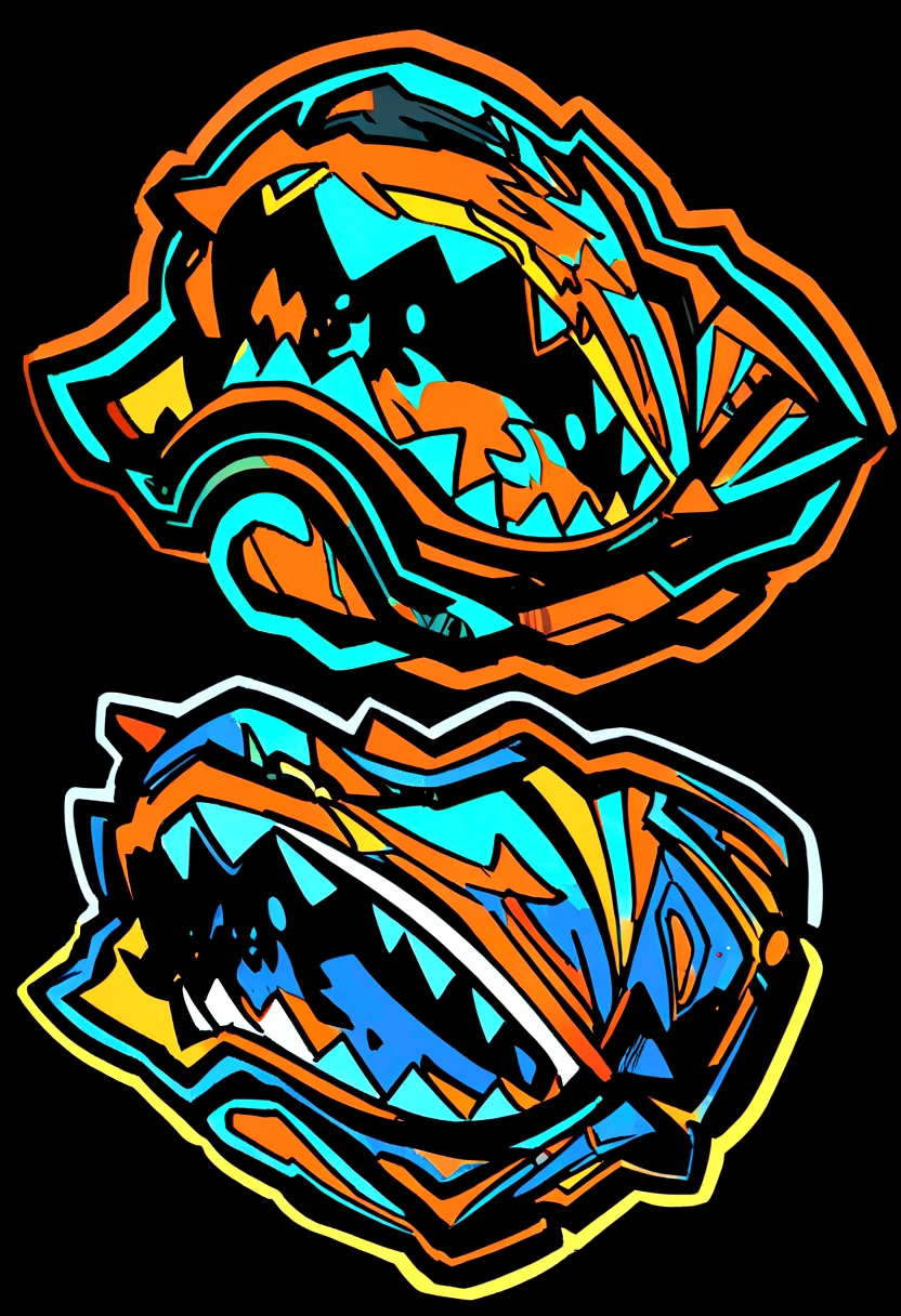 shark illustration for a sticker with a black background, in bold outline style, jagged edges, trashcore, light shading --v 5.2