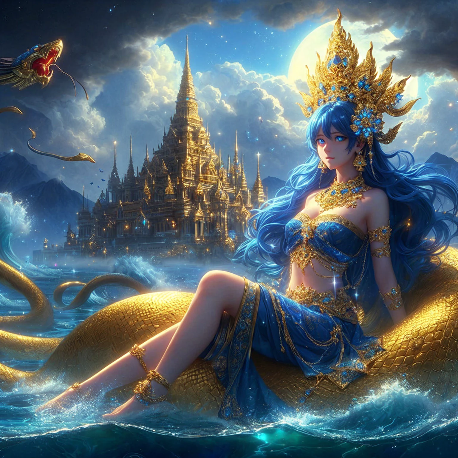  Blue eyes, ornate gold jewelry. ,  god god , ,realistically ,Fine golden background. 3-D anime.