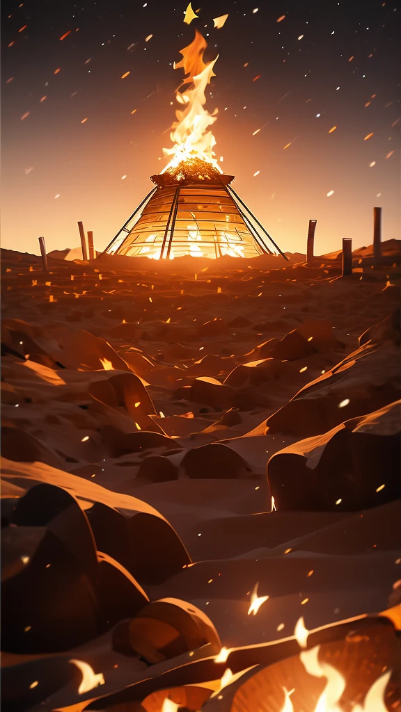 (Blazing bonfire:1.5),Starry Sky,double exposure