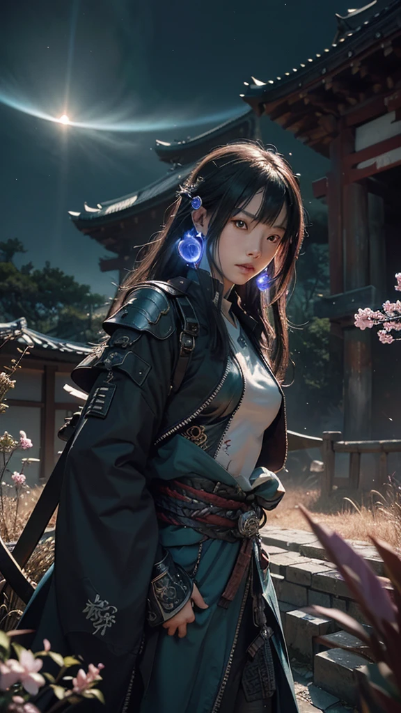 Sure, here’s a unique anime prompt for you:
---
**Prompt Title: "Celestial Samurai of the Lost Epoch"**
**Setting:** A futuristic, post-apocalyptic world where remnants of ancient Japan meet advanced technology.
**Description:** In a vast landscape where cherry blossom trees intertwine with cybernetic architecture, a lone samurai stands at the forefront of a ruined temple. The sky above is a mesmerizing blend of twilight hues, with auroras dancing across the heavens. The samurai's armor is a mix of traditional Japanese design and high-tech enhancements, glowing softly with neon blue and purple circuits. His katana, forged from a mysterious alloy, emanates an ethereal light, ready to cut through both time and space.
**Character Details:**
- **Protagonist:** A young, enigmatic samurai with a stoic expression, his eyes reflecting the lost histories and future possibilities. His hair, long and silver, flows gently in the wind, contrasting with the sharp, angular lines of his armored suit.
- **Companion:** A small, floating AI drone resembling a mystical fox spirit, its holographic body shimmering with ancient runes and modern digital codes.
**Background Elements:**
- **Ruined Temple:** Overgrown with bioluminescent flora, the temple’s structure merges Shinto architecture with futuristic elements. Holographic scrolls float around, displaying forgotten legends.
- **Sky:** A stunning blend of twilight blues, purples, and greens, with the Milky Way visible alongside futuristic satellites and distant space stations.
- **Environment:** The ground is a mosaic of cracked earth and technological remnants, with streams of digital data flowing like rivers, creating an eerie yet beautiful contrast.
**Art Style:** Hyper-detailed, with a focus on the interplay between traditional Japanese aesthetics and advanced technology. Vibrant, high-contrast colors with meticulous attention to light and shadow to create a dynamic, immersive scene.