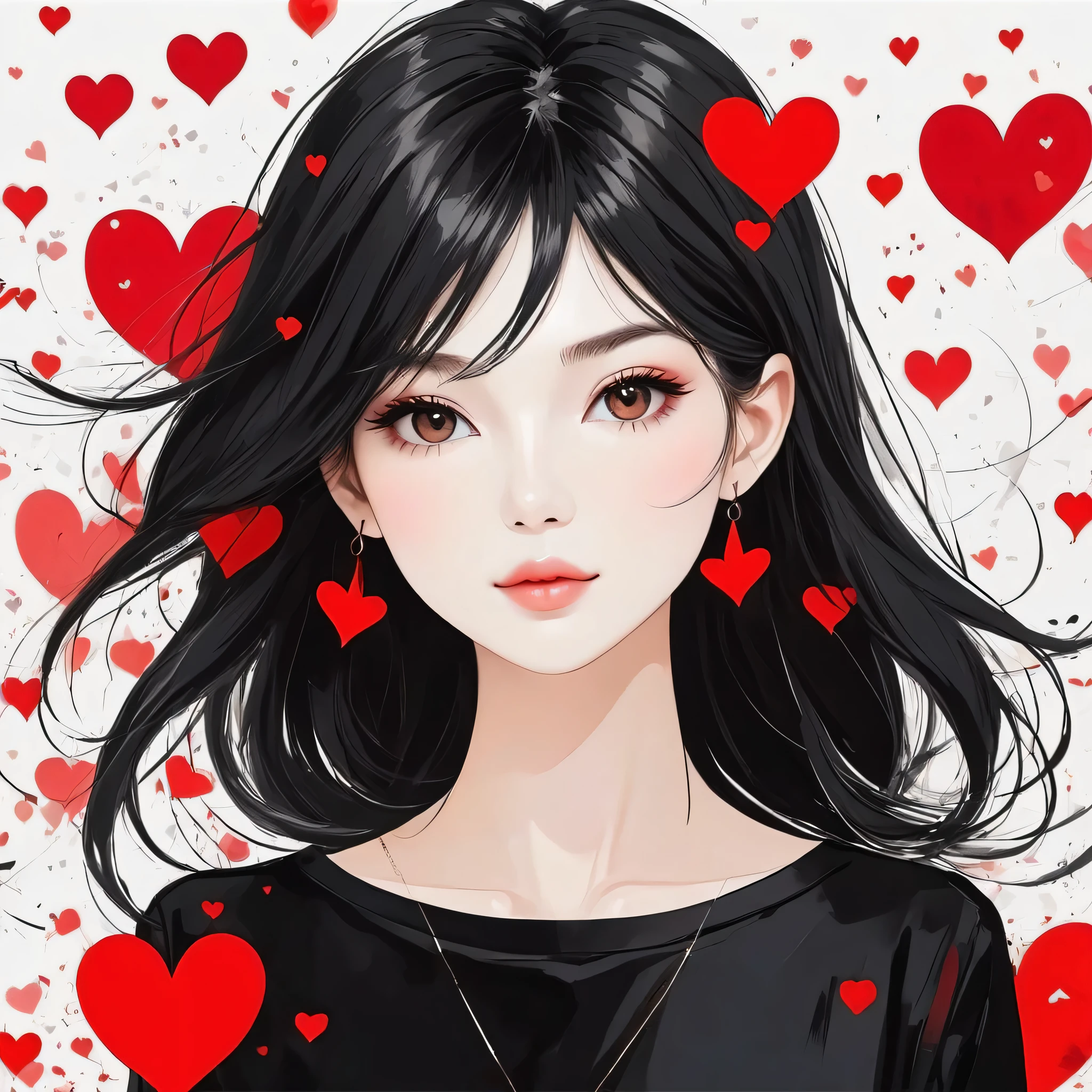 Black Star Red and White style, Simple Line Initialism,Abstract art,Urban Background, colorful hearts ,(((The most beautiful girl of all time))),