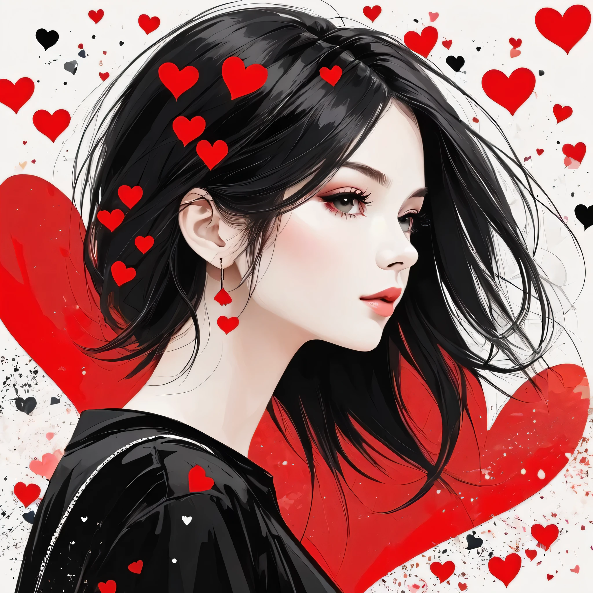 Black Star Red and White style, Simple Line Initialism,Abstract art,Urban Background, colorful hearts ,(((The most beautiful girl of all time))),