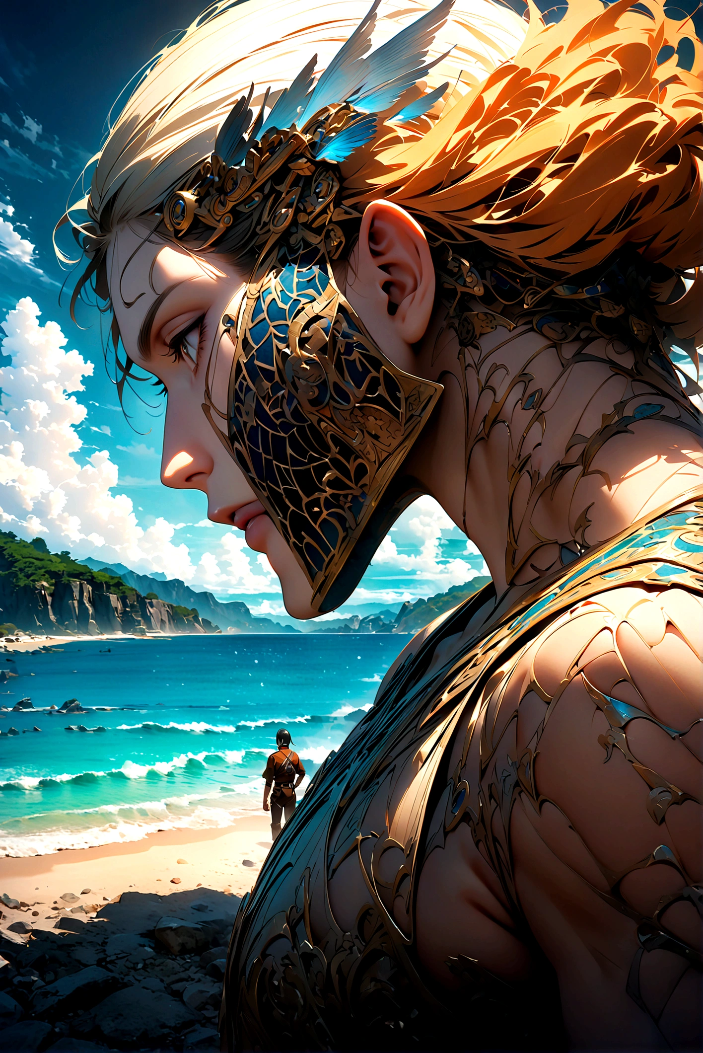 1 male,Ellen Yeager,Attack on Titan,,Intricate details,Wide range of colors,artwork,rendering,(masterpiece:1.3),(Highest quality:1.4),(Very detailedな:1.5),High resolution,Very detailed,unity 8k wallpaper,Decadent,Ocean,Achieve smooth design